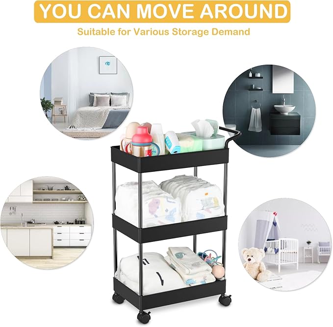 Diaper Caddy - Plastic Diaper Organizer for Nursery Essentials, Baby Organizers and Storage, Movable Cart for Changing Table & Crib, Baby Registry Search, Black