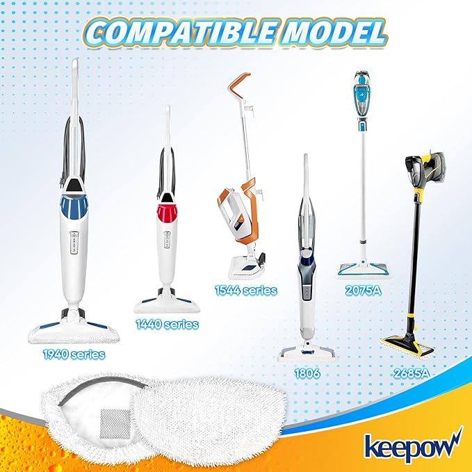 KEEPOW 1940 Steam Mop Pads 2 Pack for Powerfresh 1940 1544 1440 Series Floor Steamer Hard Floor Cleaner Microfiber Rags Replacement Parts