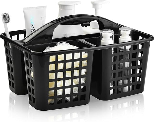 Haundry Plastic Shower Caddy Basket with 3 Compartments, Portable Divided Cleaning Supply Storage Organizer with Handle (Black)