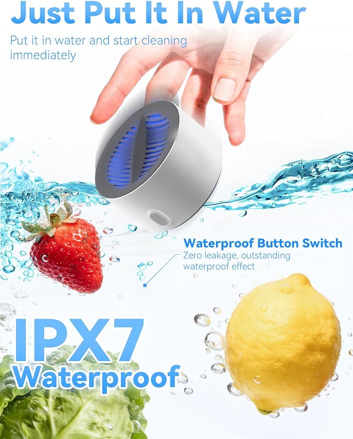 puriproduce Fruit and Vegetable Washing Machine, 3-Minute Clean, Ipx7 Waterproof, Electrolysis Purifier Technology, Magnetic Charging, Portable Food Purifier for Veggies, Fruit, Seafood & Meat (1PCS)