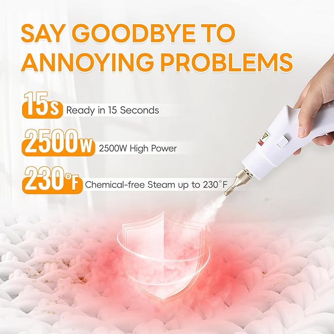 Heavy Duty Handheld Steam Cleaner, 15s Heat-Up, 9-Level Adjustable 2500W Pressurized Steamer for Cleaning with 14 Accessories, Multipurpose Portable Steam Cleanr for Home, Car, Grease, Grout（Orange）
