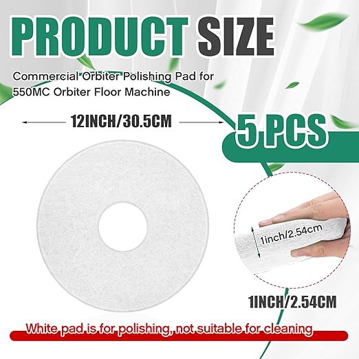 5 Pcs 12" Cleaning Orbiter Pads Commercial Floor Buffer Pads Hardwood Floor Maintenance Scrubber Polisher Cleaning and Stripping for Orbiter Machine (White)
