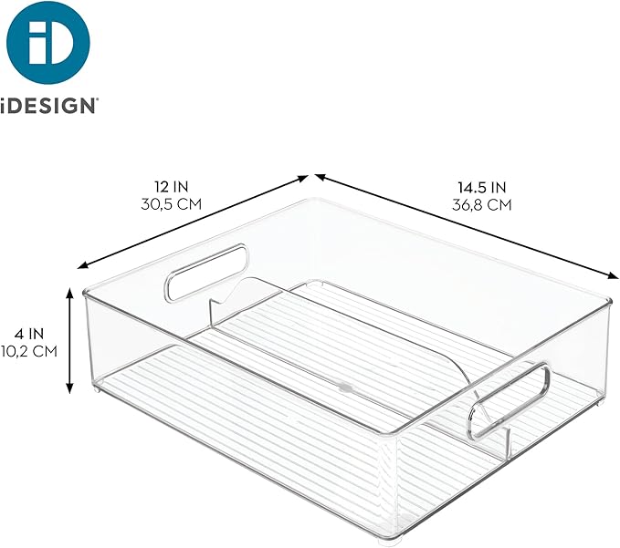 iDesign Divided Storage Bin with Handle for Pantry, Fridge, or Freezer, Clear, Made in USA