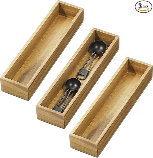iDesign Acacia Wood Narrow Kitchen Drawer Organizer - Set of 3 - Natural