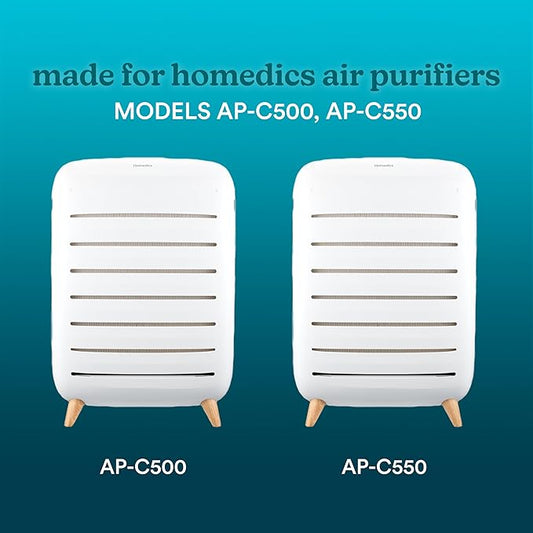 Homedics True HEPA Replacement Filter, Compatible with Homedics Air Purifier AP-C500, AP-C550, Dust Remover, Air Cleaner, Activated Carbon Filters, Remove Pet Odors, Household Odors, Airborne Allergen