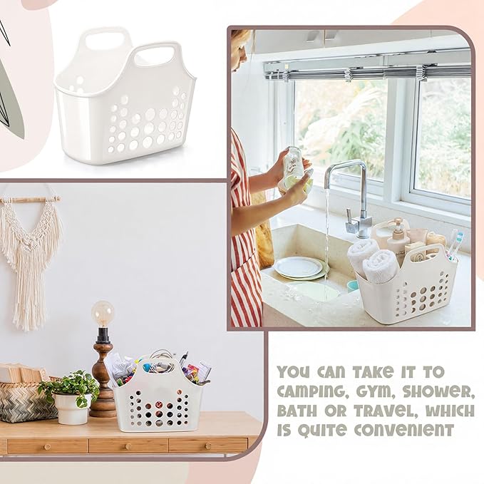 Nuogo 20 Pack Plastic Baskets with Handles Portable Shower Caddy Storage Baskets Reusable Caddy tote Organizer Bin for Bathroom Dorm Communal Showers Kitchen, 10.6" x 6" x 10" (White)