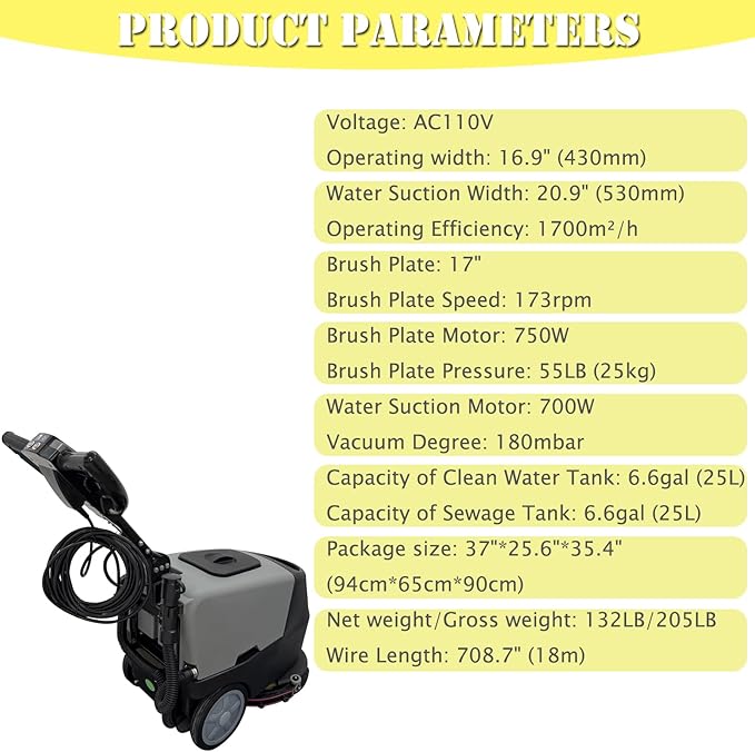 Commercial Auto Floor Scrubber Machine 13.2 Gallons Dual Tanks