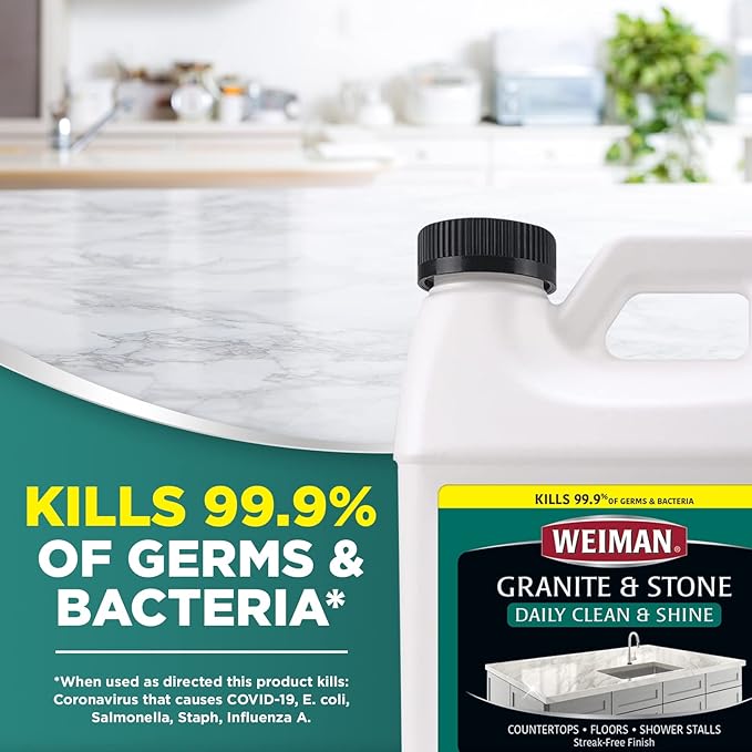 Weiman Disinfecting Granite Cleaner & Polish Value Pack - (1) 24 oz Spray Bottle, (1) 64 oz Refill