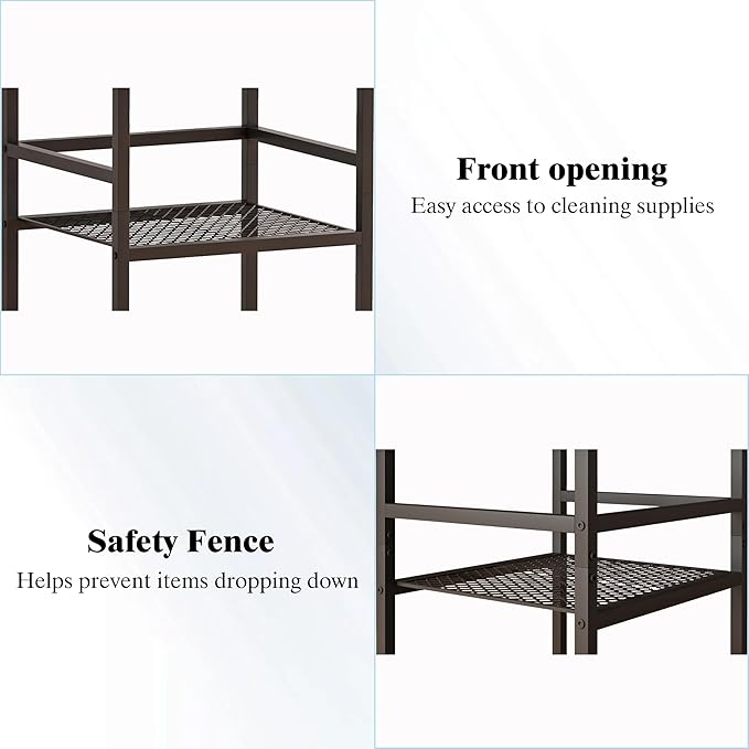 Heavy Duty Metal Cleaning Cart with Wheels,Broom Holder with Cleaning Supplies Organizer,Broom Storage Cart with Mop Hanger Gripper Rack Hooks for Home, Commercial (Rustic Brown, 29.72" L)