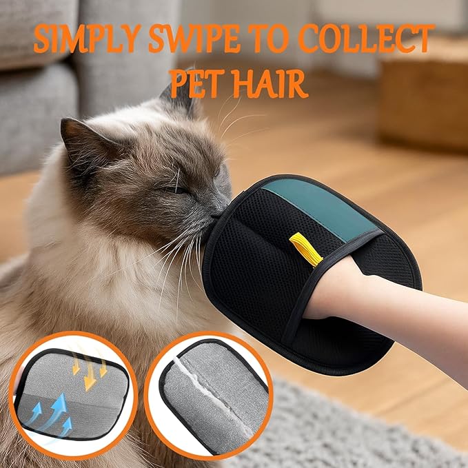 2 Pack Pet Glove for Cats Dogs, Hair Remover Mitt, Easy Clean Shedding Brush, Reusable Mesh Cleaning Glove, Gentle Massage & De-Shedding Tool (Cyan, Large)