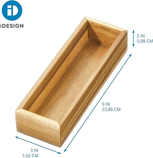 iDesign Acacia Wood Kitchen and Pantry Drawer Organizer Bin– Natural