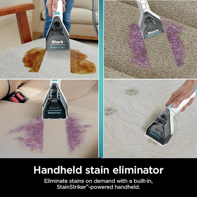 Shark PX201 StainStriker Portable Carpet & Upholstery Cleaner, Spot, Stain, & Odor Eliminator, 3 Attachments, Perfect for Pets, Carpet, Area Rugs, Couches, Upholstery, Cars & More, White (Renewed)