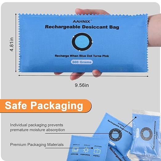 Rechargeable Desiccant Packs for Storage, Indicating Silica Gel Desiccant Packets, 500g Moisture Absorbers for Gun Safes car Bathroom Storage Bins Basement
