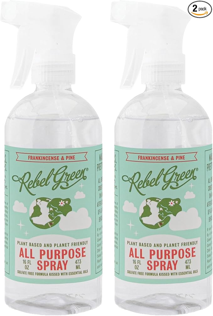 Rebel Green Natural All-Purpose Cleaning Spray - Plant-Based Multi-Surface Cleaner with Essential Oils for Kitchen, Bath, Countertops and More - Frankincense - 16 oz - 2 Pack