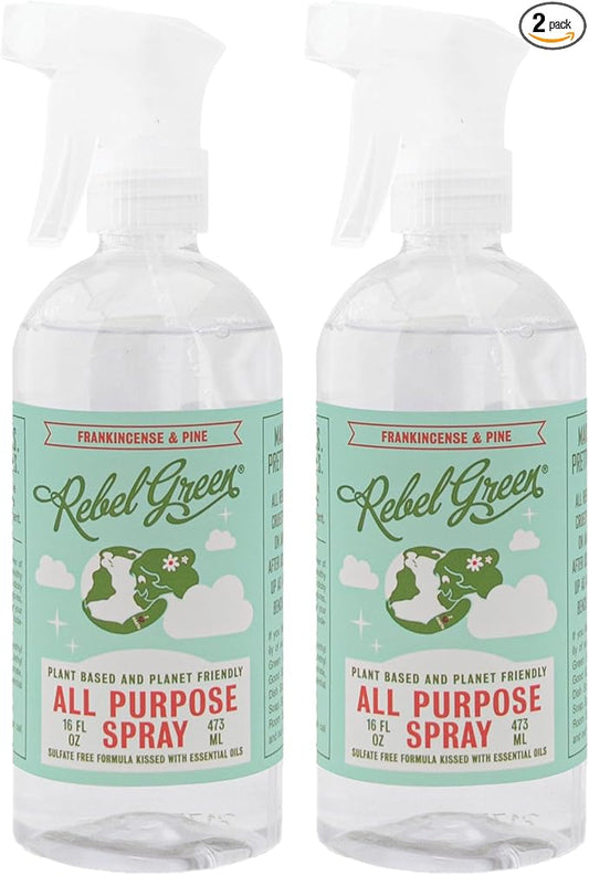 Rebel Green Natural All-Purpose Cleaning Spray - Plant-Based Multi-Surface Cleaner with Essential Oils for Kitchen, Bath, Countertops and More - Frankincense - 16 oz - 2 Pack