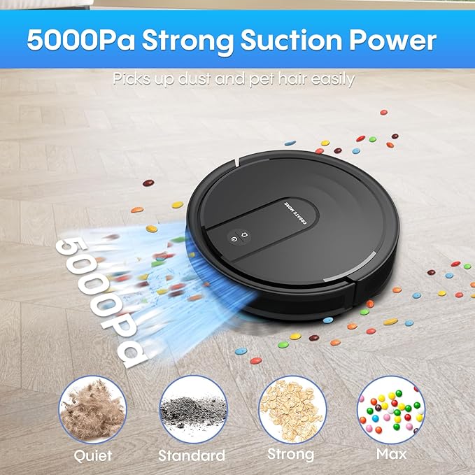 Bagotte Robot Vacuum and Mop Combo, Robotic Vacuum with 5000Pa, Schedule, 4 in 1 Robotic Vacuum Cleaner, Quiet Slim,Self-Charging,Wi-Fi/Voice/App,Perfect for Pet/Hard Floors,/Carpet