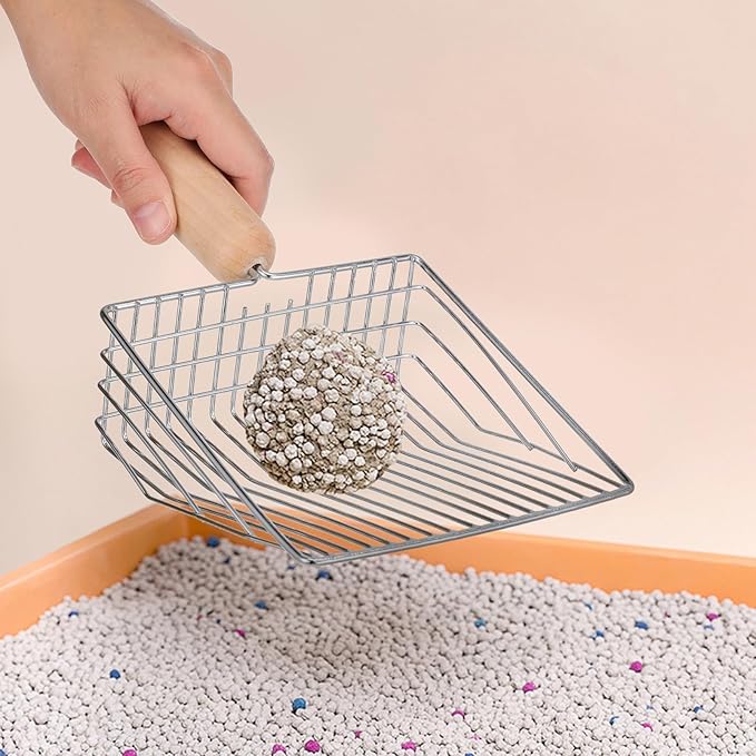 GANAZONO Metal Cat Litter Scoop Set with Holder Small Holes Sifter for Efficient Litter Cleaning Compact 6.9X5.5 Inch Durable Cat Scooper for Indoor Use