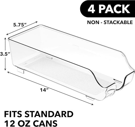 Simple Houseware Soda Can Organizer and Dispenser for Refrigerator / Pantry, Clear, Set of 4