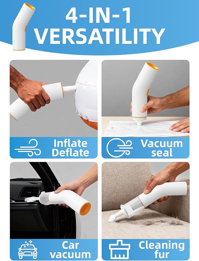 Cordless Car Vacuum, 4 in 1 Portable Mini Handheld Vacuum Cleaner with 15000pa Suction Power, 2 Suction Modes & Multi-Nozzles for Car Home Office Pet, White