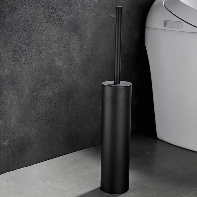 Freestanding Luxury Toilet Brush 304 Stainless Steel Toilet Brush and Holder 19-Inches Tall Round Rust Resistant Anti-Odor and Easy to Clean with Matte Black Finished
