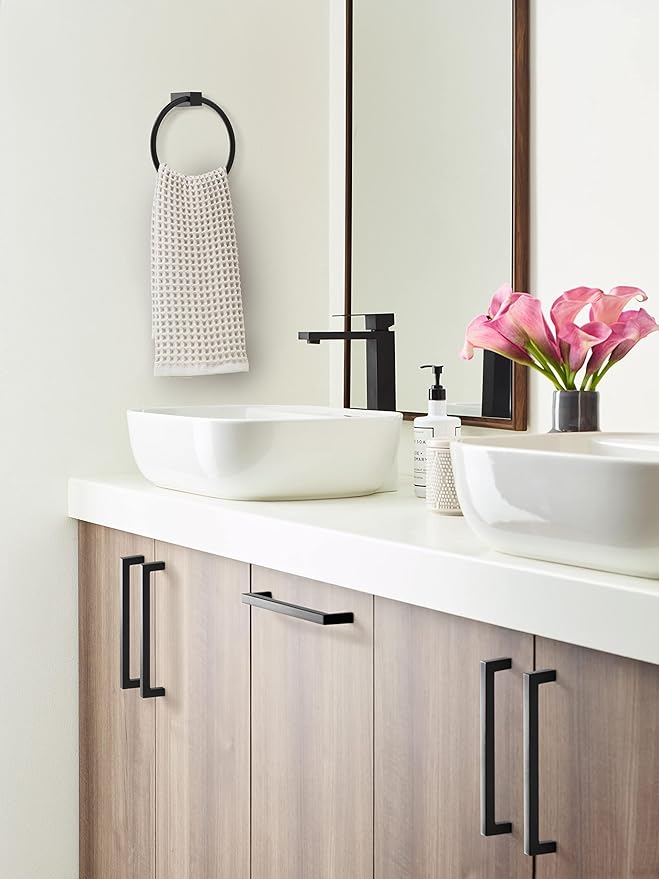 Amerock |-Towel Ring | 6 1/2 inch (165 mm) | Matte Black | Monument |-Towel Holder |-Bath Hardware |-Bathroom-Accessories