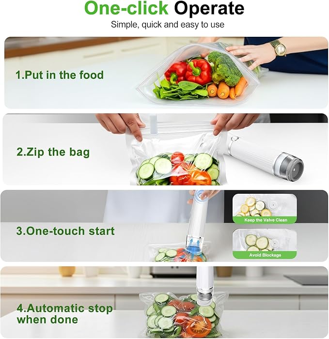 Vacuum Sealer for Food (Compact Vacuum Sealer Machine + 40 Reusable Vacuum Bags), Handheld Vacuum Food saver for 10X Preservation & Fresh, Powerful 80Kpa Portable Vacuum Sealer With 2 Seal Clips