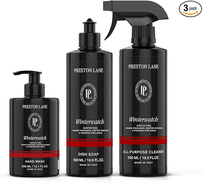 Preston Lane Luxury Kitchen Set – Hand Wash, Dish Soap & All Purpose Cleaner | Plant Powered Cleaning Essentials Bundle with Fine Fragrance, Winterwatch Scent, Vegan & Cruelty Free