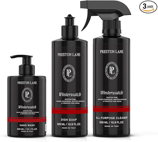 Preston Lane Luxury Kitchen Set – Hand Wash, Dish Soap & All Purpose Cleaner | Plant Powered Cleaning Essentials Bundle with Fine Fragrance, Winterwatch Scent, Vegan & Cruelty Free
