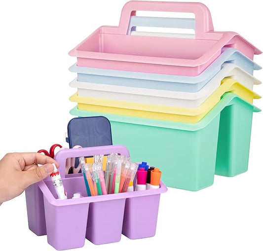 Plastic Caddy With Handle,Protable Classroom Craft Caddy, 6-pack Storage Caddy For Pencil,Pen,Craft Tools (Pastel Color)