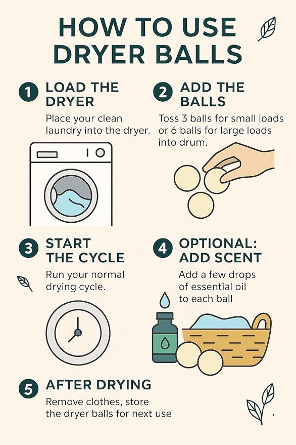 Laundry Wool Dryer Balls | Natural Fabric Softener – Reusable, Eco-Friendly, Reduces Drying Time – Wool Balls Replaces Dryer Sheets - 6 XL Pack - Laundry Balls for Dryer (6 Count (Pack of 1))
