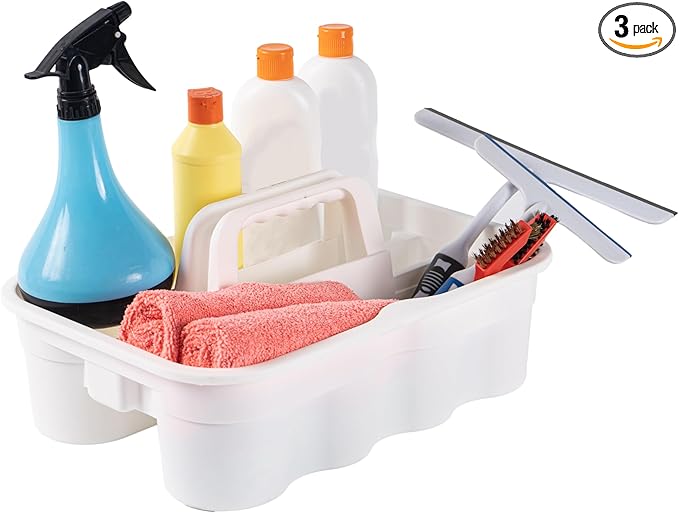 Matthew Large Plastic Tote Tool & Deluxe Supply Cleaning Caddy with Handle Portable Shower Basket Storage Caddy for Cleaning Products Organizer,Take-Out Coffee/Soft Drink,Bath Multi Use - White