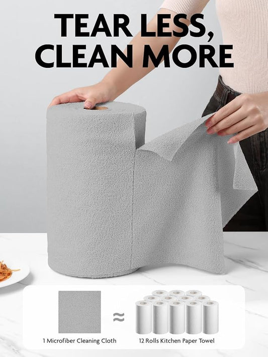 Fantasticlean Microfiber Cleaning Cloth Roll -675 Pack, Tear Away Microfiber Towels, 12" x 12", Reusable, Washable, Ultra Absorbent Dishcloth for All-Around Cleaning Supplies (9 Rolls of Grey)