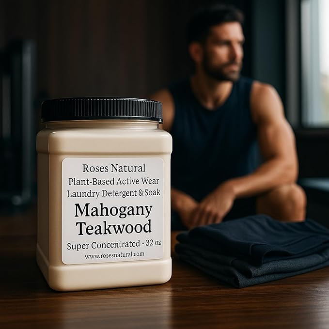 Mahogany Teakwood Active Wear Laundry Detergent & Soak – Deep-Cleaning Plant-Based Laundry Powder for Gym & Activewear, Powered by Enzymes, Made in the USA
