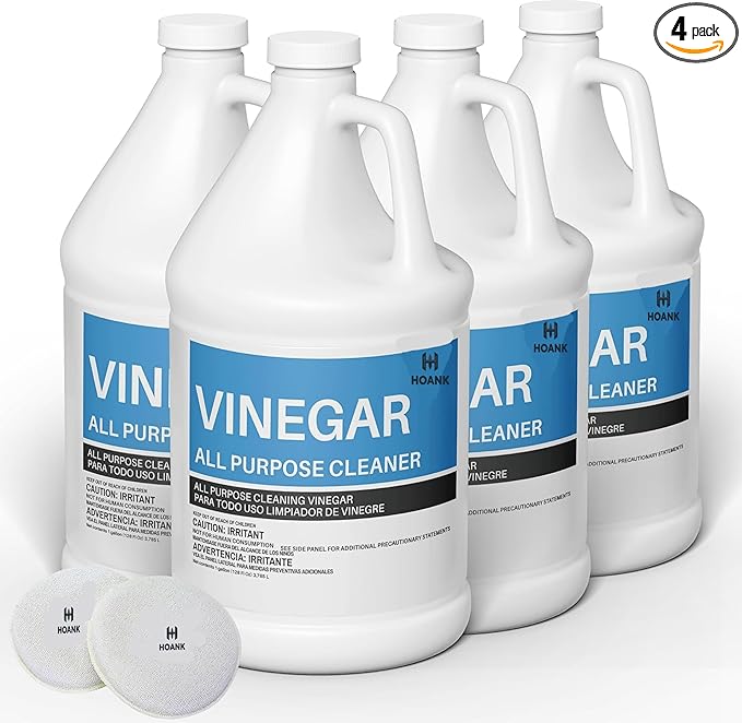 All Purpose Distilled White Cleaning Vinegar, 6% Acidity, 4 Gallon Multi-Surface Household Cleaner for Kitchen, Laundry, Floors, (1 Gallon Per Jug)