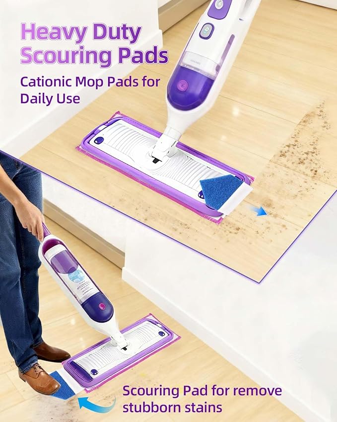 KEEPOW Reusable Power Mop Refill Pads with Scrubbing Pads Compatible with Swiffer PowerMop Microfiber Power Mop Refills Power Mop Pads Replacement for Hardwood Floor Cleaning, 2 Pack