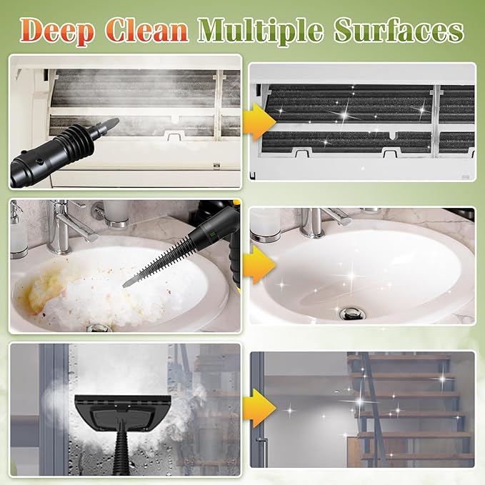 Handheld Steam Cleaner - 275°F High-Temp Fast Heating Multi-Surface Steamer for Cleaning, 100% Chemical-Free Pet Safe Portable Steam Cleaner for Home/Bath/Window/Car Detailing/Upholstery/Couch/Grout