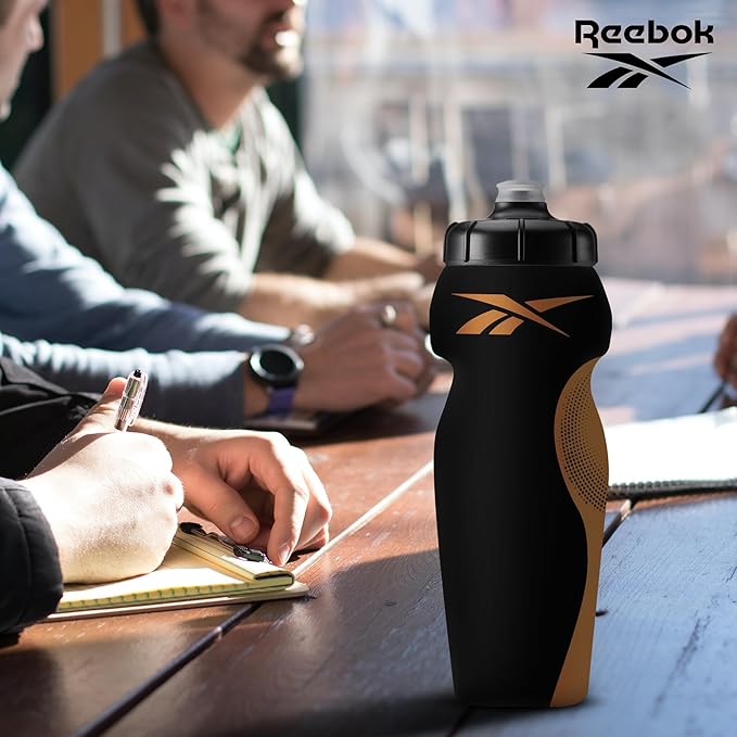 Reebok Squeeze Water Bottles With Athletic Design - Water Bottle 24 oz - Sports Water Bottle - Reusable Water Bottle For Gym, Running, Hiking etc, BPA Free (Black)