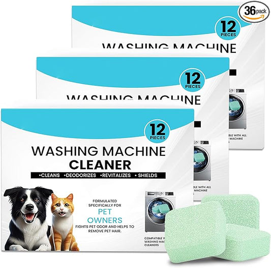 Washer Machine Cleaner Tablets-36Pack-18 Month Supply,Formulated for Pet Owners Washing Machine Cleaner,Compatible with HE,Easily pet hair remover for laundry.Top & Front Load Washer.Septic Safe.