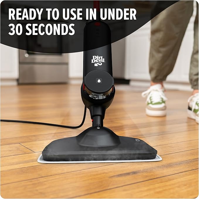 Dirt Devil Steam Mop, Cleaner For Sealed Hard Floors, WD20000, Black + 32 oz Steam Water, For Sealed Hard Surfaces, Demineralized Scented Water, AD31401