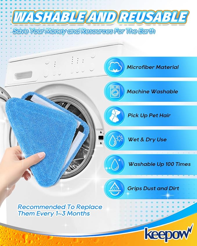 KEEPOW Reusable Steamer Mop Pads Compatible with Wagner 905e, 915e and 925e Steamers, Reusable Cleaning Replacement Pads, for Multi-Surface Floor Cleaning for Powerful, 4 Pack (Mop is Not Included)