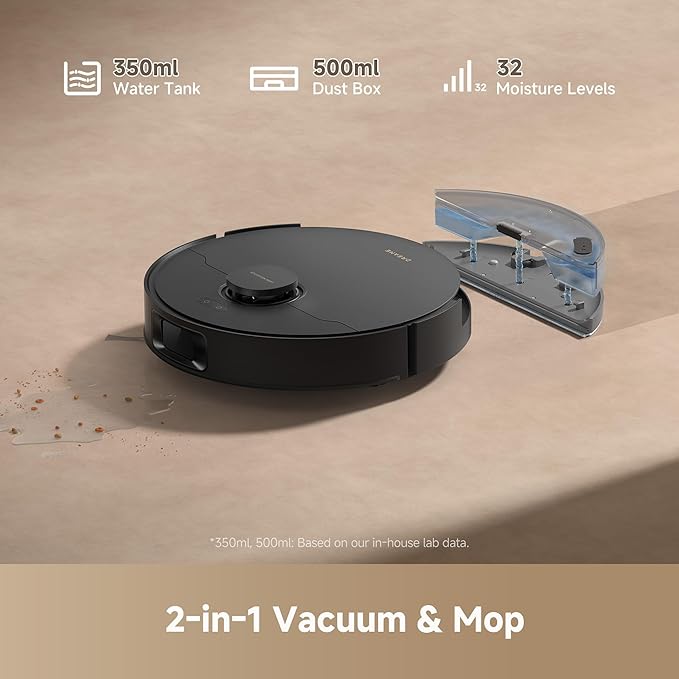 dreame D20 Plus Robot Vacuum and Mop, 13,000Pa Suction, Self-Emptying with 5L Dust Bag, DuoBrush for Pet Hair, LDS Mapping, App & Voice Control, Ideal for Hard Floors & Carpets (Black)