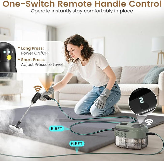 2500W Handheld Steam Cleaner, 3-Level Adjustable Steam Cleaner for Home with 21 Accessories, Multipurpose Portable Steamer Cleaning for Car,Floor,Furniture,Tile,Grout,Couch,Fast Heat-Up (Green)