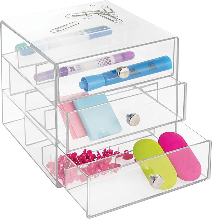iDesign 3-Drawer Stackable Sunglasses Organizer, Clear Glasses Storage and Eyewear Display Holder