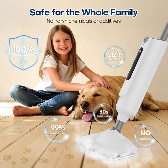 NEWBULIG Steam Mop for Hardwood/Tile/Carpet, Lightweight Steamer Cleaner for Floor Cleaning, 16.4 FT Cord and 2 Washable Pads