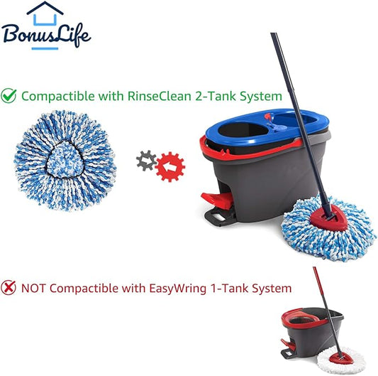 2-Tank Mop Heads Replacements for O-Ceda RinseClean Dual System, Microfiber Refills, Easy Cleaning Mop Repalce Head Blue 6 Pack