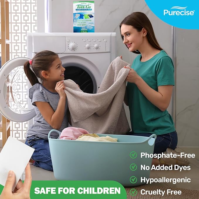 Purecise - Toss & Go - Fresh Meadow Laundry Detergent Sheets - Powerful Clean, No Mess, Fast-Dissolving, No Residue - 30 Loads - 5ct Pack of 3