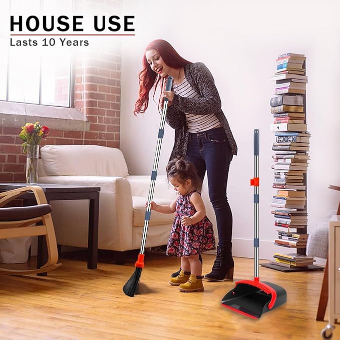 2-Pack is More economical，Brooms with Dustpan Combo Set， with 52" Long Handle, Dustpan Teeth with self-Cleaning Function, Indoor and Outdoor Sweeping, Perfect for Home Office