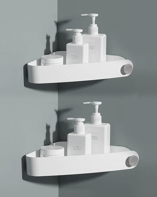 Sotfamily Plastic Shower Caddy Corner (for 90° Only), 2 Pack Adhesive Corner Shower Shelves for Bathroom Organizers and Storage, White