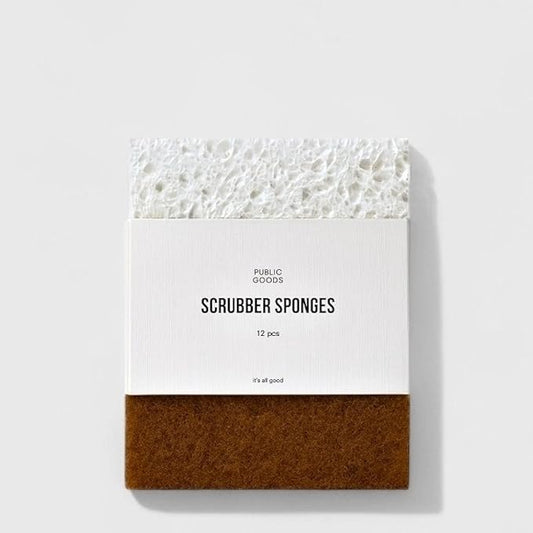 Public Goods Scrubber Sponge | Cleaning & Scrubbing Sponges for Dishes & Kitchen Sink | Natural, Plant-Based Sponges | Pack of 12