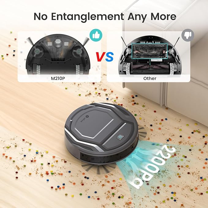 Lefant M210 Pro Robot Vacuum, Slim Quiet, 3 Adjustable Suction Levels, 6 Modes, Robot Vacuum Cleaner for Pet Hair, Hard Floors & Low Carpets, Self-Charging, WiFi/App/Alexa Control, Gray